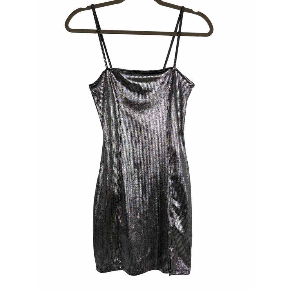 H&M Divided Metallic Silver Ribbed Bodycon Mini Dress Size M